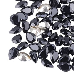 10 PERLES STRASS CABOCHON Goutte à Facettes Noir 10 x 14 mm - Acrylique - Dos Pointu - Creation Diy