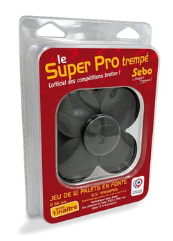 Jeu de 12 palets bretons en fonte GS trempée SEBO, n° de 7 à 12, pour compétition + 1 maître en fonte gs trempée - Sebo