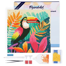 Mini Diamond Painting Broderie Diamant Figured’Art 25x25cm toile tendue sur châssis en bois - diamants ronds - Toucan Tropical