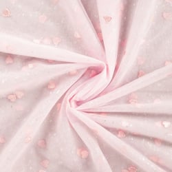 Tissu Tulle souple Célestine cœur Rose brodés sur fond Rose bébé