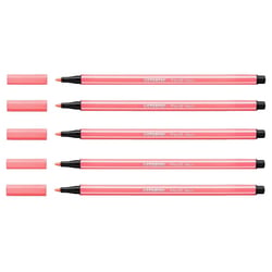 Lot de 5 feutres de dessin pointe ogive moyenne 1 mm - STABILO - Rouge fluo - PEN 68