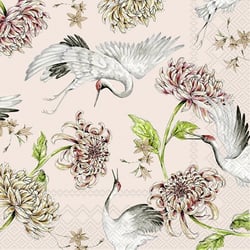 Lot de 4 serviettes en papier découpage collage 33 cm OISEAU CHINOIS FOND BEIGE