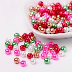 Perles ronde en verre nacré en mélange coloris assortis 6 mm Lot 163859