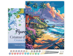 Peinture par Numéro Figured'Art avec Cadre - Maisons en bord de plage - Kit de Loisir Créatif DIY Numéro d'Art Complet - 40x50cm toile tendue sur châssis