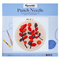 Figured'Art Punch Needle Kit Complet pour Adultes et Enfants - Branches colorées sur fond beige - Parfait pour Débutant. Set prêt à broder taille 20x20cm avec cadre circulaire
