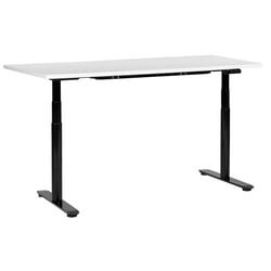 Bureau Électrique Réglable Plateau Blanc et Structure Acier Noir 160 x 72 cm Hauteur Ajustable Assis-Debout Pieds Ronds Design Moderne