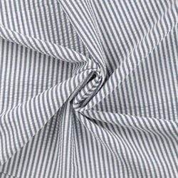 Tissu Popeline de Coton Seersucker Rayé Bleu marine