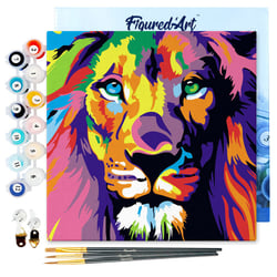 Mini Peinture par Numéro Figured'Art 20x20cm avec cadre Lion Pop Art - Petit Format