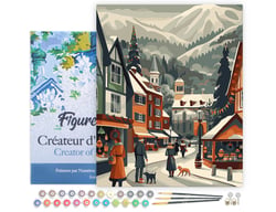 Peinture par Numéro Figured'Art avec Cadre - Marché de Noël dans la Vallée - Kit de Loisir Créatif DIY Numéro d'Art Complet - 40x50cm toile tendue sur châssis