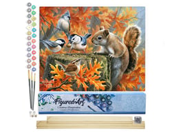 Peinture par Numéro Figured'Art - Ecureuil espiègle - Kit de Loisir Créatif DIY Numéro d'Art Complet - 40x50cm toile roulée + châssis en bois à monter