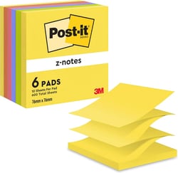 Lot de 6 blocs de Post-it Z-Notes - Papier recyclé - R330-1B - Jaune pastel - 76 x 76 mm