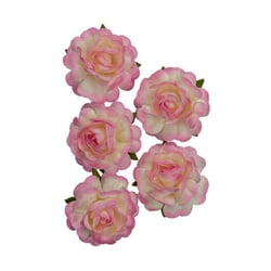 Assortiment de 5 roses + tige en papier de murier décoration scrapbooking ROSE BLANC 502