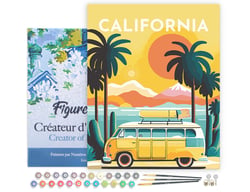 Peinture par Numéro Figured'Art avec Cadre Affiche Vintage Californie - Activité Manuelle Kit de Loisir Créatif DIY Numéro d'Art Complet - 40x50cm toile tendue sur châssis
