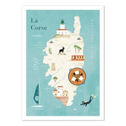 Affiche 30x40 cm - Carte de La Corse - Henry Rivers