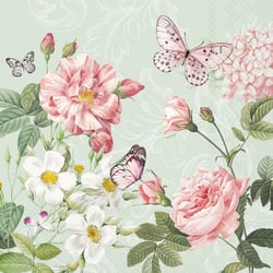 Lot de 4 serviettes en papier découpage collage 33 cm FLEUR PAPILLON ROSE F 4001