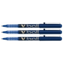 Lot de 3 Stylos roller V Ball VB5 Pilot - Encre liquide pointe métal fine - Bleu
