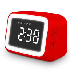 Mini Enceinte Bluetooth HD Avec Miroir LED Alarme Double Température Réelle Haut-Parleur Mains-Libres Rouge YONIS