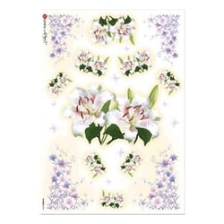 1 feuille de papier de riz 22.5 x 32 cm découpage collage Paper Designs LYS ET FLEUR MAUVE 0096
