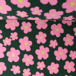 Tissu Sherpa Elya fleurs Roses sur fond Vert kaki foncé