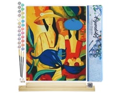 Peinture par Numéro Figured'Art - Femmes et Chat bleu - Kit de Loisir Créatif DIY Numéro d'Art Complet - 40x50cm toile roulée + châssis en bois à monter