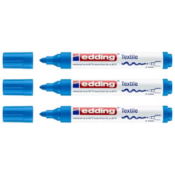 Lot de 3 marqueurs textiles permanents pointe ronde 2-3 mm - EDDING - Bleu clair