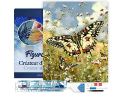 Diamond Painting Broderie Diamant Figured’Art 40x50cm toile tendue sur châssis en bois - diamants carrés - Papillon Proserpine et Fleurs des Champs