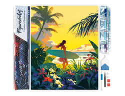 Diamond Painting Broderie Diamant Figured’Art 40x50cm toile entière roulée avec diamants carrés - Surfeuse au coucher du soleil