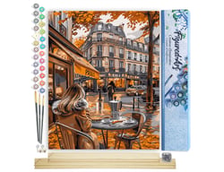 Peinture par Numéro Figured'Art - Pause café en Automne - Kit de Loisir Créatif DIY Numéro d'Art Complet - 40x50cm toile roulée + châssis en bois à monter