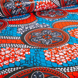 Tissu Wax africain n°  732 sur fond Bleu turquoise