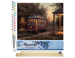 Peinture par Numéro Figured'Art - Gare de tramway - Kit de Loisir Créatif DIY Numéro d'Art Complet - 40x50cm toile roulée + châssis en bois à monter