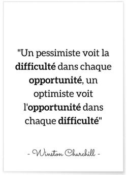 Affiche citation Winston Churchill 'Un pessimiste voit la difficulté...' | A3 : 29,7x42cm