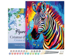Peinture par Numéro Figured'Art avec Cadre - Zèbre Coloré Abstrait - Kit de Loisir Créatif DIY Numéro d'Art Complet - 40x50cm toile tendue sur châssis