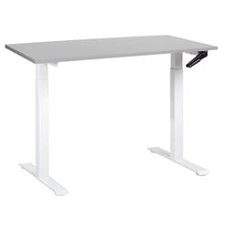 Bureau Réglable Manuellement Plateau Gris et Structure Acier 120 x 72 cm Hauteur Ajustable Assis Debout Pieds Carrés Design Moderne