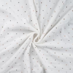 Tissu Double gaze de Coton Petits pois gris et marrons sur fond Blanc