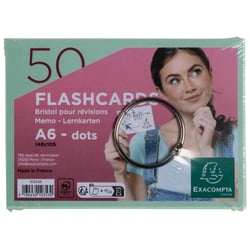 Paquet de 50 Flashcards sous film + anneau - bristol dots perforé - Format A6 - Vert - x 19 - Exacompta