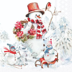 4 serviettes en papier découpage collage 33 cm BONHOMME DE NIEGE NOEL N 717