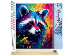 Peinture par Numéro Figured'Art - Raton laveur Coloré Abstrait - Kit de Loisir Créatif DIY Numéro d'Art Complet - 40x50cm toile roulée + châssis en bois à monter