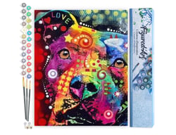 Peinture par Numéro Figured'Art - Chien coloré abstrait - Kit de Loisir Créatif DIY Numéro d'Art Complet - 40x50cm sans châssis en bois