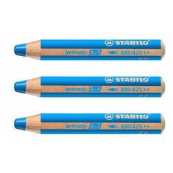 Lot de 3 crayons de couleur STABILO Woody 3 en 1 extra large - Bleu cobalt moyen