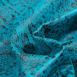 Tissu Simili cuir Croco snake  Noir mat sur fond Bleu canard