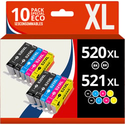 123CONSOMMABLES - PGI-520 CLI-521 - Cartouches d'encre compatibles pour Canon Pixma IP3600 IP4600 IP4600X IP4700 MP540 MP550 MP560 MP620 MP630 MP640 MP640R MP980 MP990 MX860 MX870 (Lot de 10) - 123CONSOMMABLES