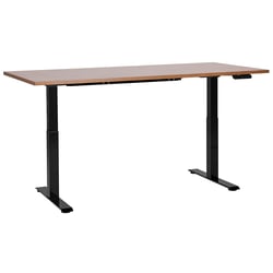 Bureau Électrique Réglable Plateau Bois Foncé et Structure Acier Noir 180 x 80 cm Hauteur Ajustable Assis Debout Pieds Carrés Design Moderne