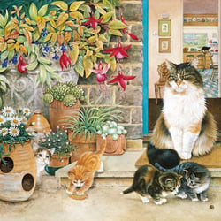 Puzzle 1000 pièces - Agneatha et ses Chatons sur le Pas de la Porte - Alipson Puzzle