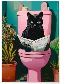 Affiche Chat noir toilettes | A3 : 29,7x42cm