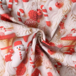 Tissu Coton imprimé Mirléna Noël pâtissier sur fond Ivoire