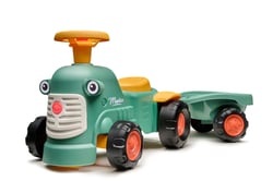 Porteur Tracteur vintage "Maurice" 1er âge avec coffre de rangement et remorque - Vert - Dès 12 mois - 100% Fabriqué en France - Contient 90% de plastique recyclé - FALK
