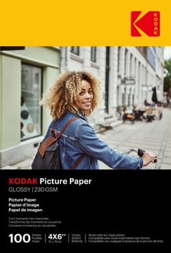 KODAK - 100 feuilles de papier photo 230g/m², brillant, Format A6 (10x15cm), Impression Jet d'encre - 9891164