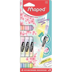 Etui de 3 surligneurs - Bicolore - Double pointe - Couleurs pastel - Maped - Fluo'peps Duo