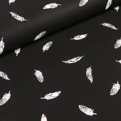 Tissu Coton imprimé Plumes blanches sur fond Noir