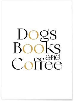 Affiche Dogs Book and Coffee | A3 : 29,7x42cm